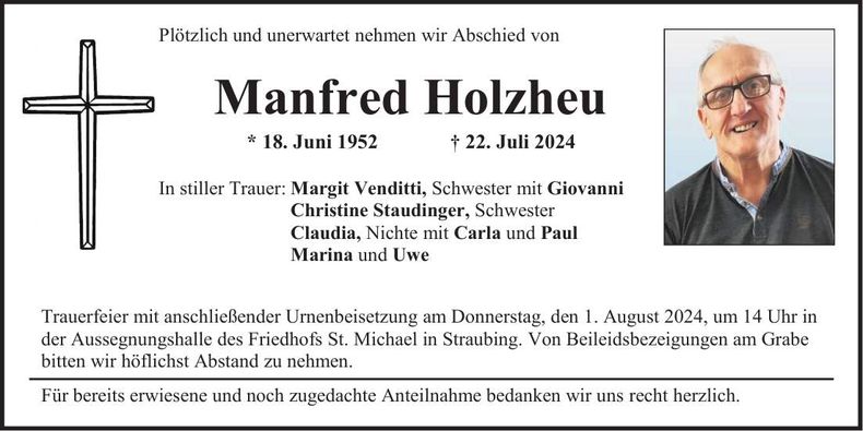 Traueranzeige Manfred Holzheu