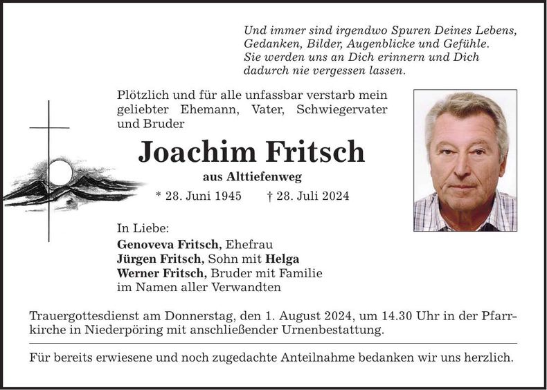 Traueranzeige Joachim Fritsch