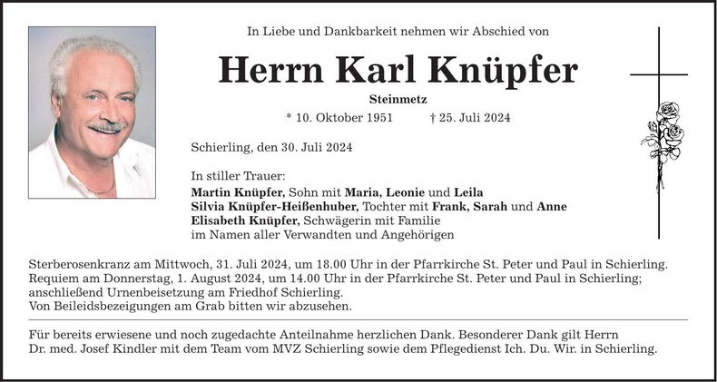 Traueranzeige Karl Knüpfer
