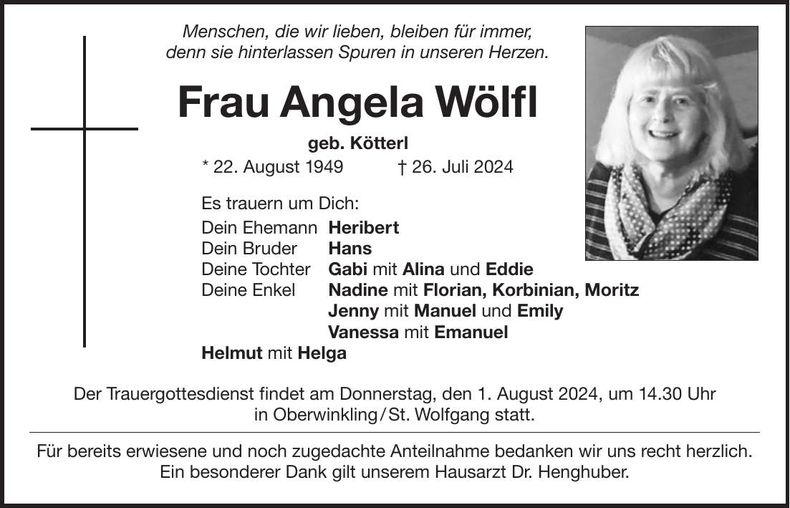 Traueranzeige Angela Wölfl