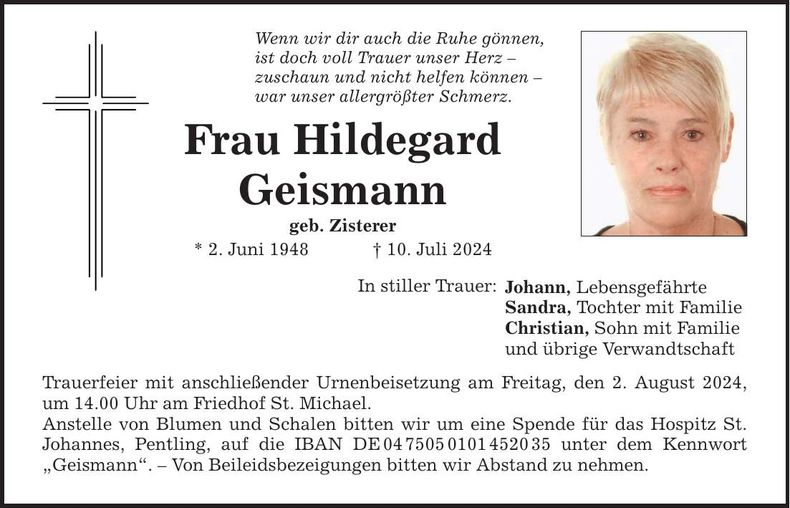 Traueranzeige Hildegard Geismann