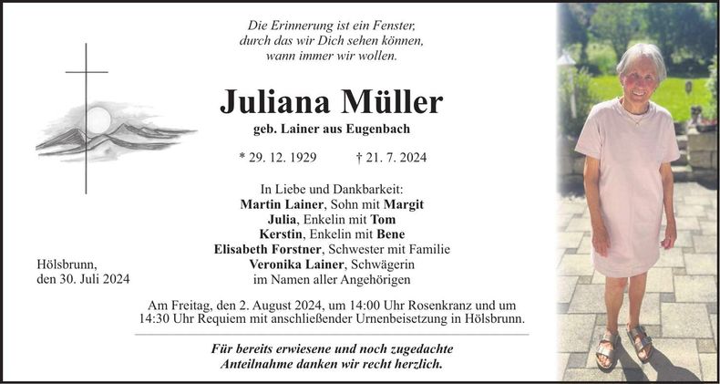 Traueranzeige Juliana Müller