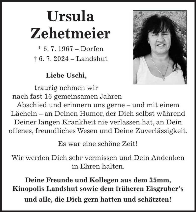 Traueranzeige Ursula Zehetmeier