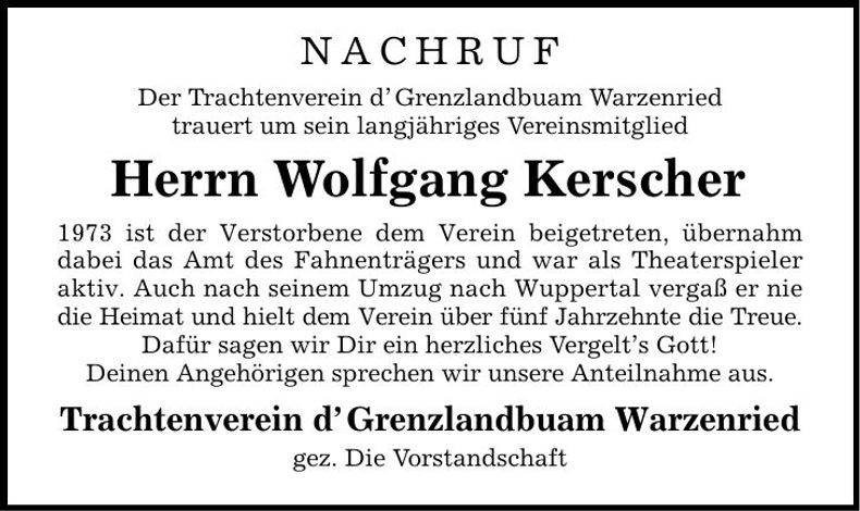 Traueranzeige Wolfgang Kerscher