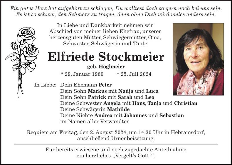 Traueranzeige Elfriede Stockmeier