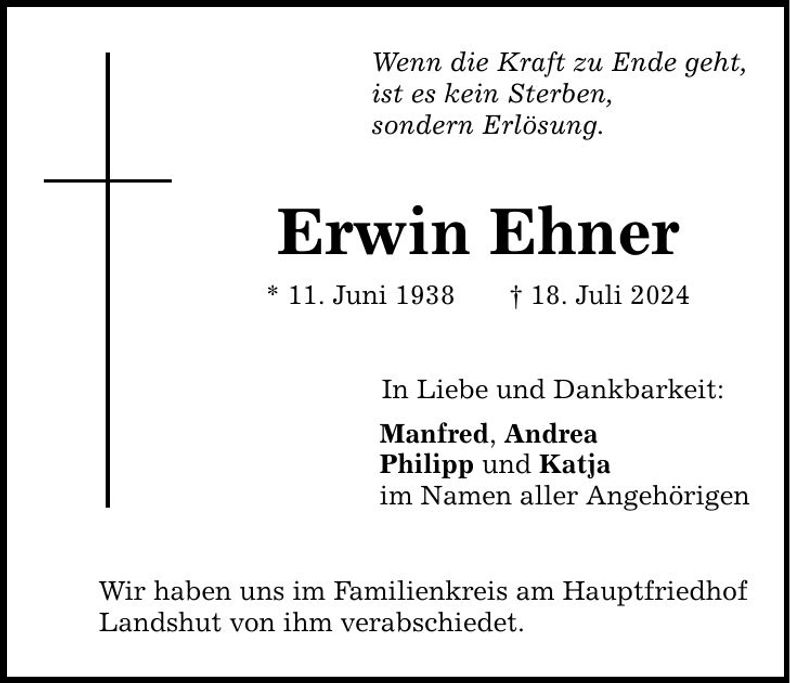 Traueranzeige Erwin Ehner