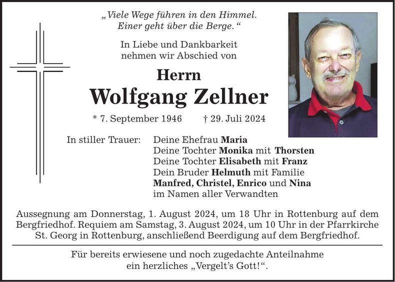 Traueranzeige Wolfgang Zellner