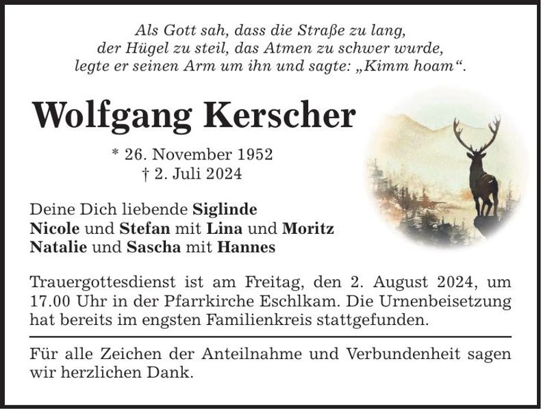 Traueranzeige Wolfgang Kerscher