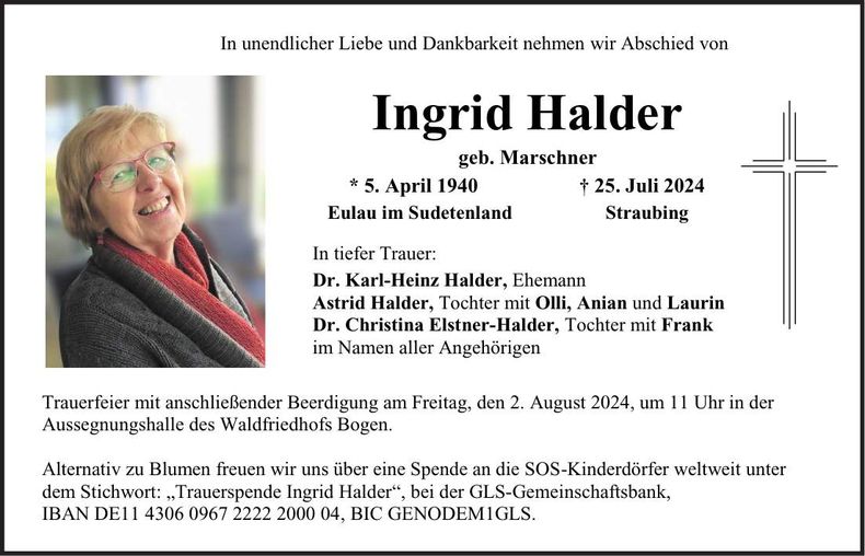 Traueranzeige Ingrid Halder