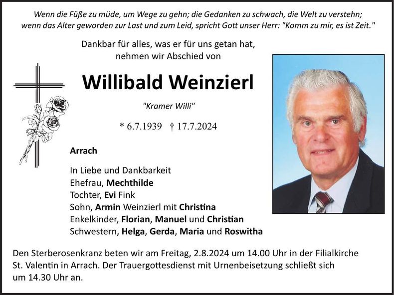 Traueranzeige Willibald Weinzierl