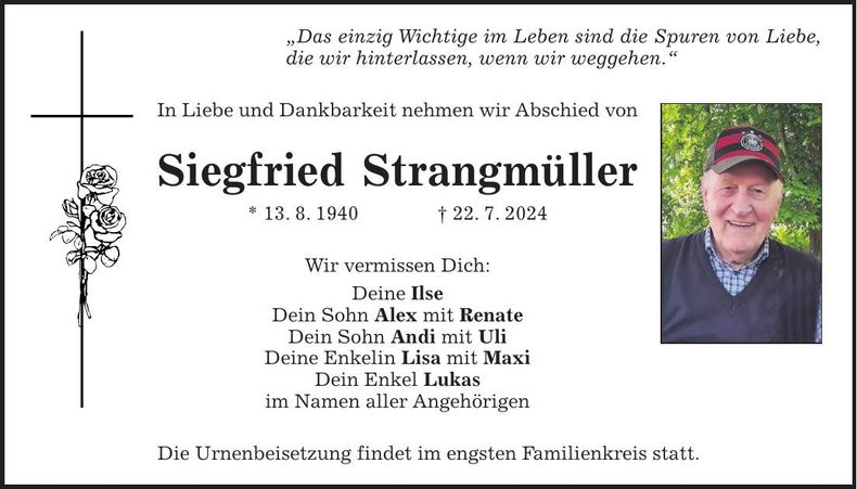 Traueranzeige Siegfried Strangmüller