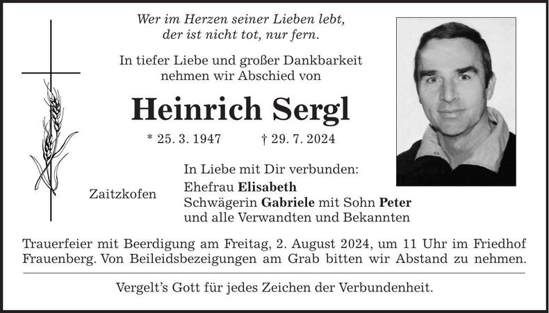 Traueranzeige Heinrich Sergl