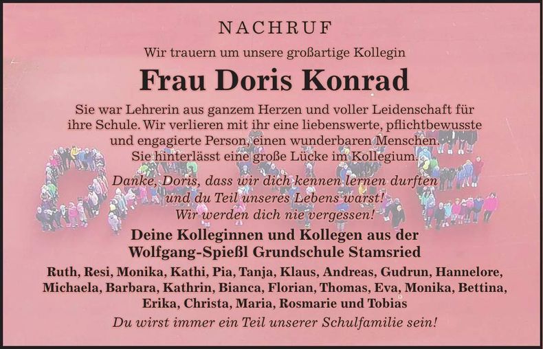 Traueranzeige Doris Konrad