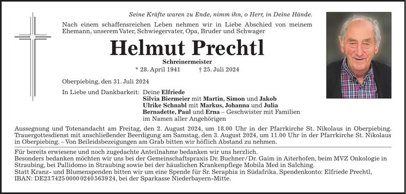 Traueranzeige Helmut Prechtl