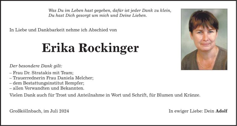 Traueranzeige Erika Rockinger