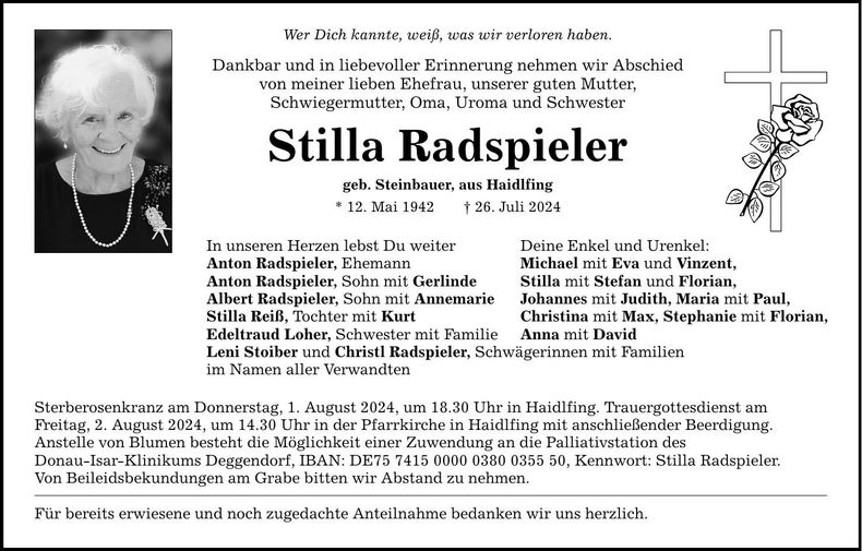 Traueranzeige Stilla Radspieler