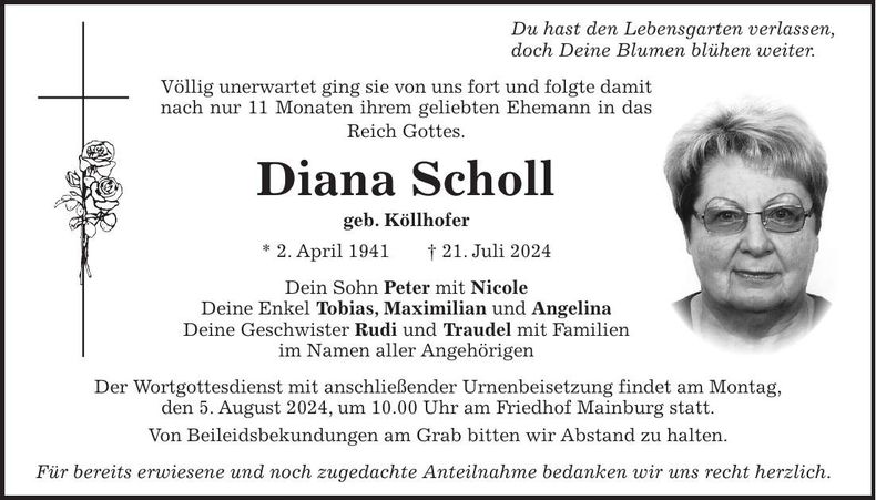 Traueranzeige Diana Scholl