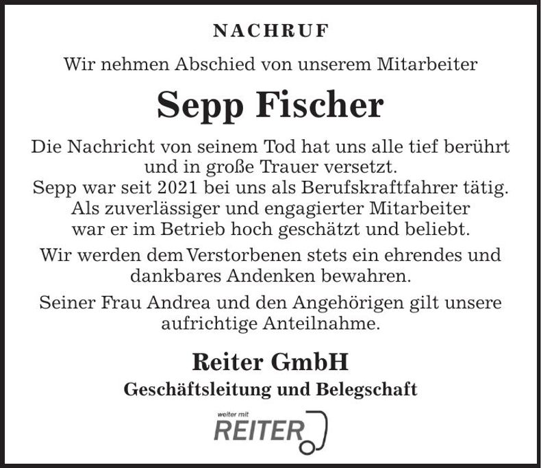 Traueranzeige Sepp Fischer