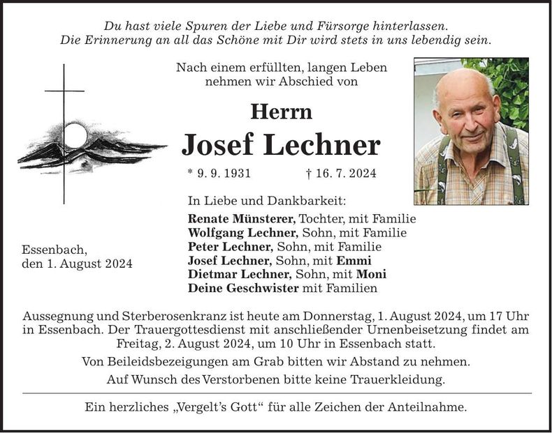 Traueranzeige Josef Lechner
