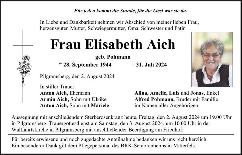 Traueranzeige Elisabeth Aich