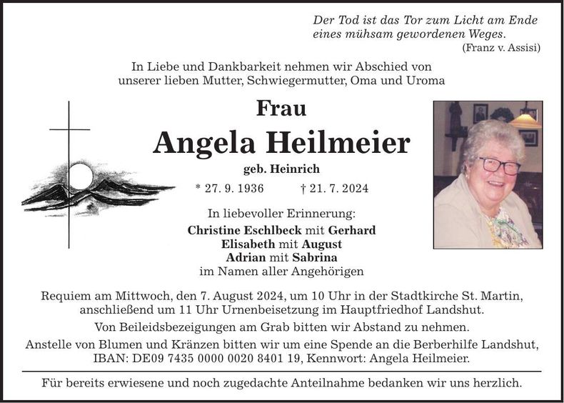 Traueranzeige Angela Heilmeier