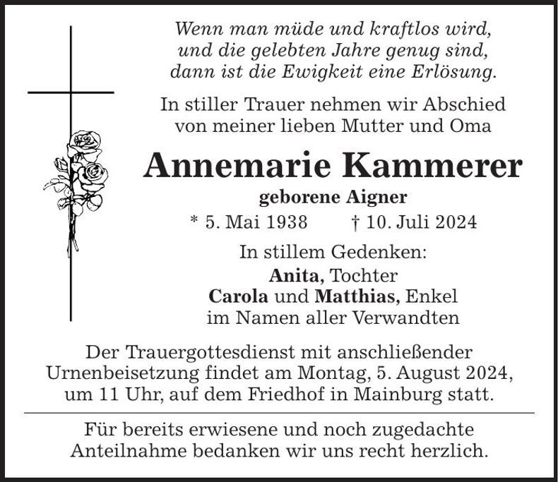 Traueranzeige Annemarie Kammerer