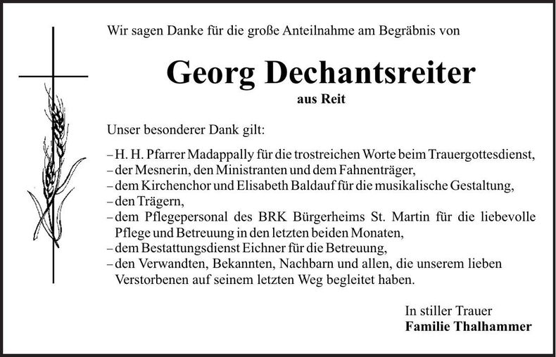 Traueranzeige Georg Dechantsreiter