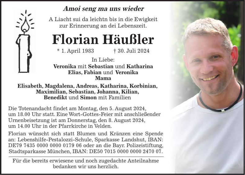Traueranzeige Florian Häußler