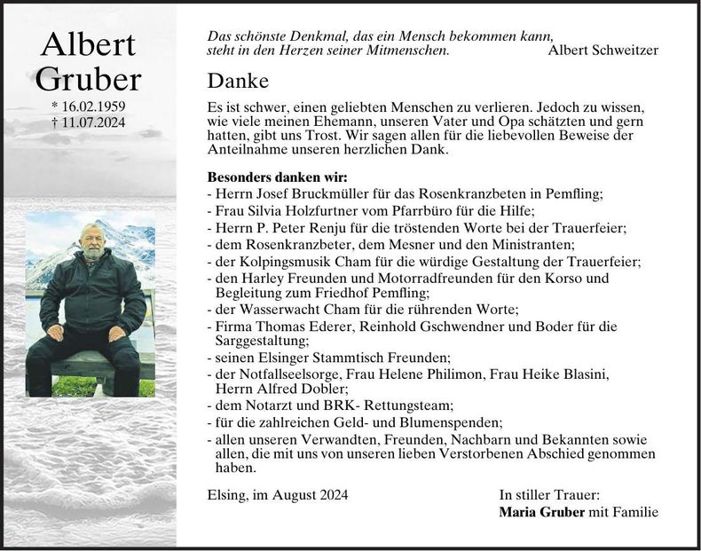 Traueranzeige Albert Gruber