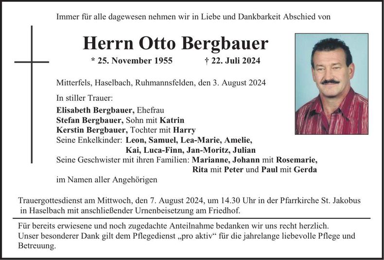 Traueranzeige Otto Bergbauer