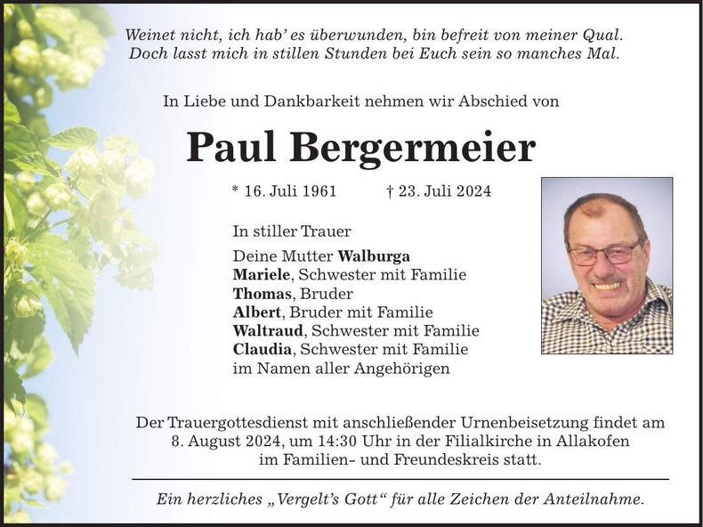 Traueranzeige Paul Bergermeier