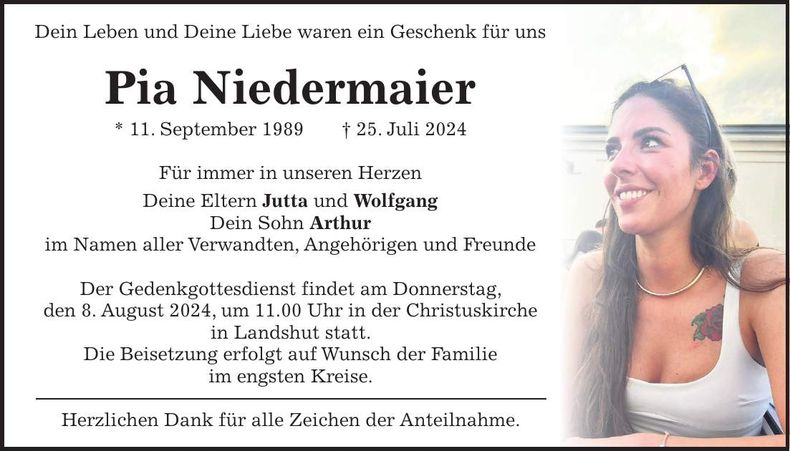 Traueranzeige Pia Niedermaier