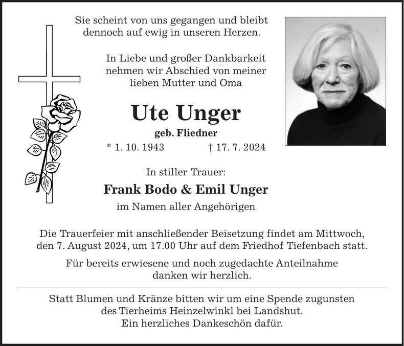 Traueranzeige Ute Unger