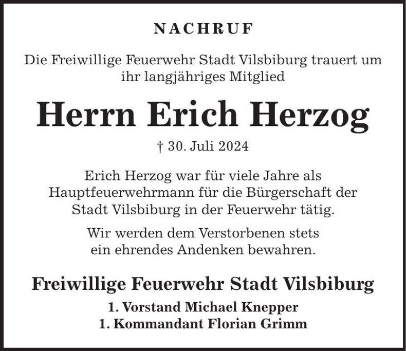 Traueranzeige Erich Herzog