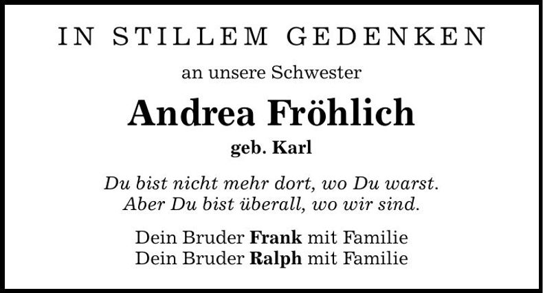 Traueranzeige Andrea Fröhlich