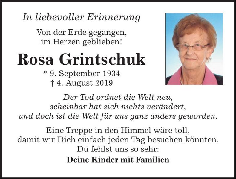 Traueranzeige Rosa Grintschuk