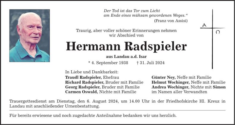 Traueranzeige Hermann Radspieler