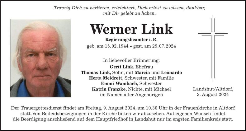 Traueranzeige Werner Link