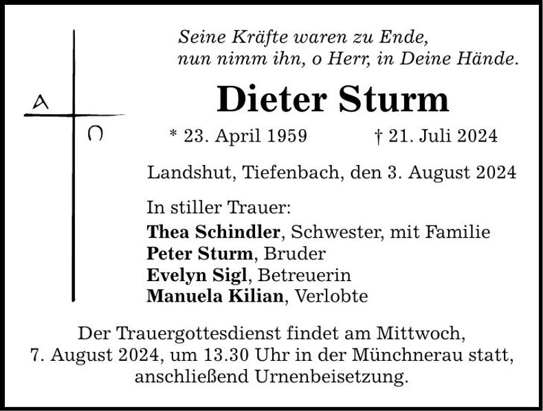 Traueranzeige Dieter Sturm