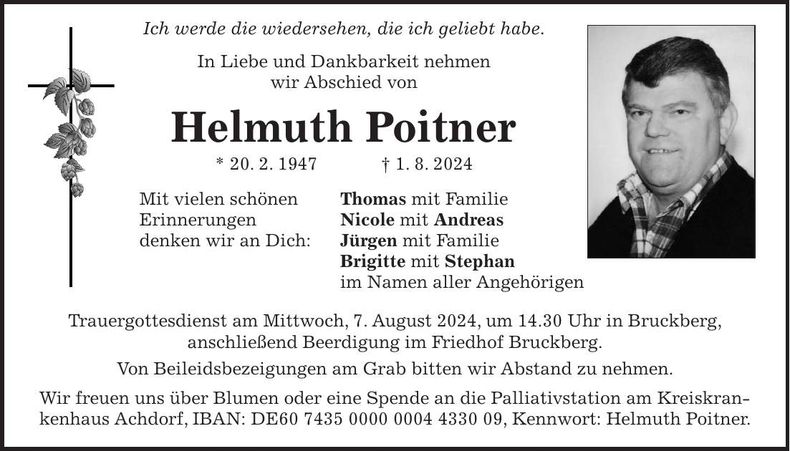 Traueranzeige Helmut Poitner