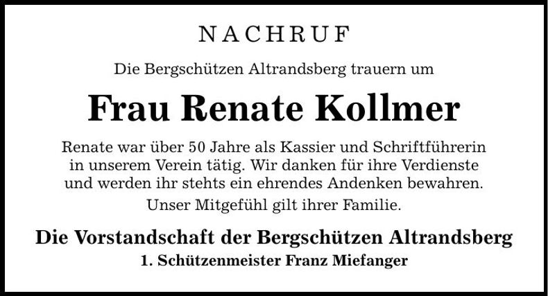 Traueranzeige Renate Kollmer