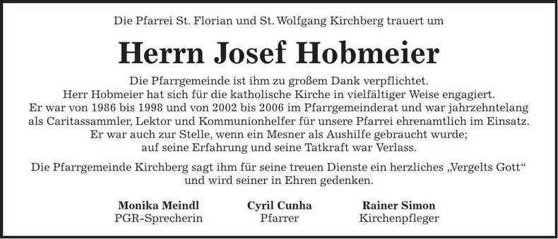 Traueranzeige Hobmeier Josef