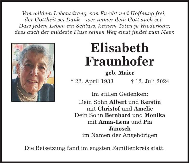 Traueranzeige Elisabeth Fraunhofer