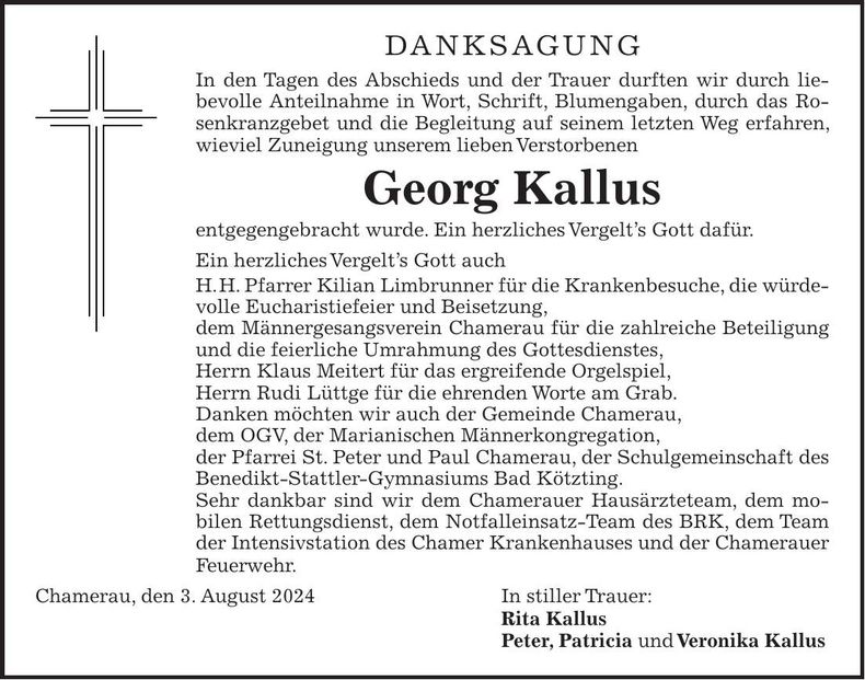 Traueranzeige Georg Kallus