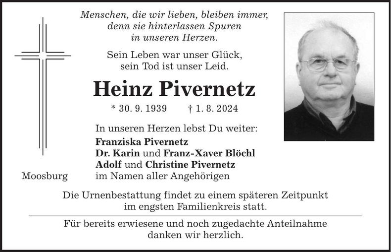 Traueranzeige Heinz Pivernetz