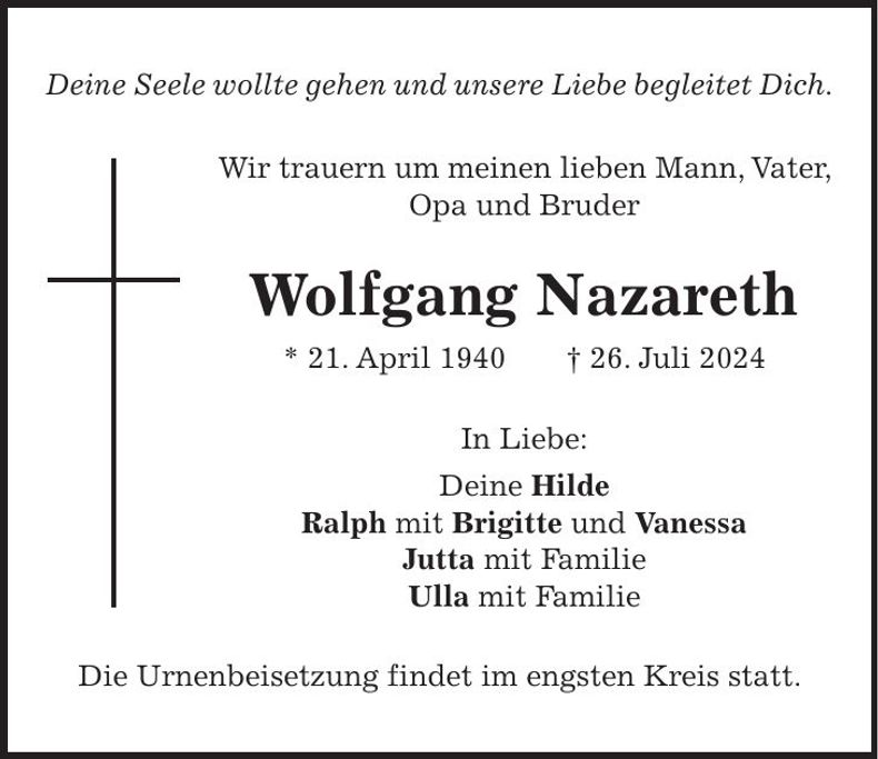Traueranzeige Wolfgang Nazareth