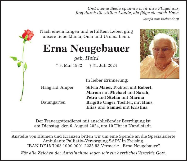 Traueranzeige Erna Neugebauer