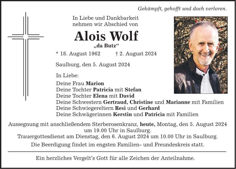 Traueranzeige Alois Wolf