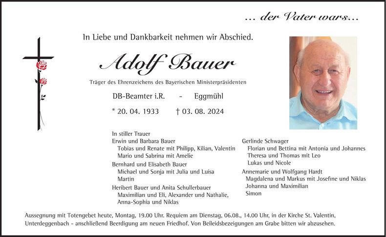 Traueranzeige Adolf Bauer