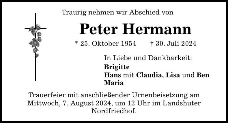 Traueranzeige Peter Hermann